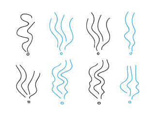 Smoke smell spiral signs. Set of smoke vector elements illustration