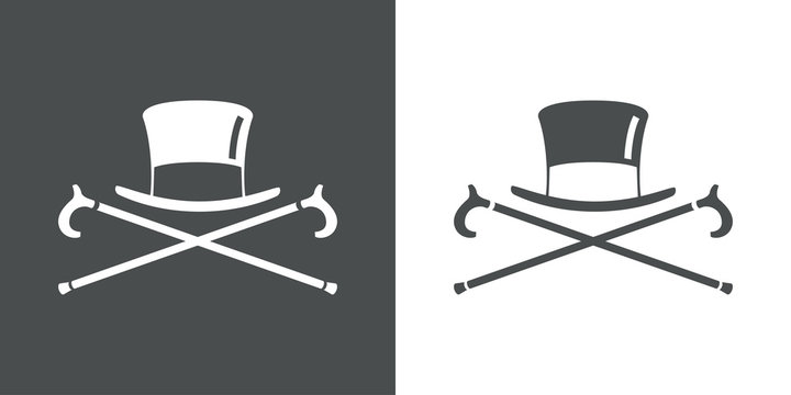 Icono plano con chistera y bastones cruzados en gris y blanco