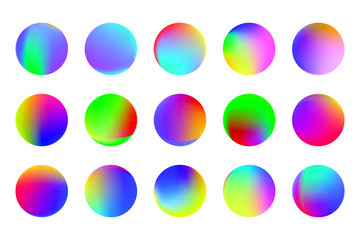 Set of round Vector Gradient. Multicolor Sphere. Modern abstract background texture. Template for design. Isolated  objects.