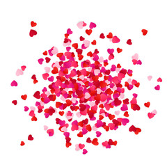 Red and pink scatter paper hearts confetti isolated on white background. Holiday decorative element. Vector illustration