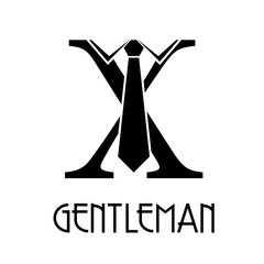 Logotipo con texto GENTLEMAN con letra X con corbata en color negro