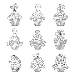 Cupcakes icons set.