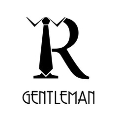 Logotipo con texto GENTLEMAN con letra R con corbata en color negro