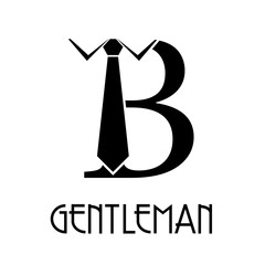 Logotipo con texto GENTLEMAN con letra B con corbata en color negro