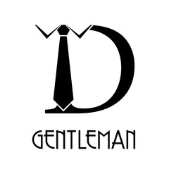 Logotipo con texto GENTLEMAN con letra D con corbata en color negro