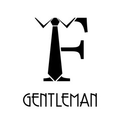 Logotipo con texto GENTLEMAN con letra F con corbata en color negro
