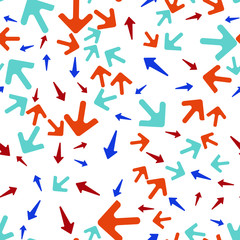 Flat geometric vector pattern texture with arrows. Multicolor abstract background for print and textile