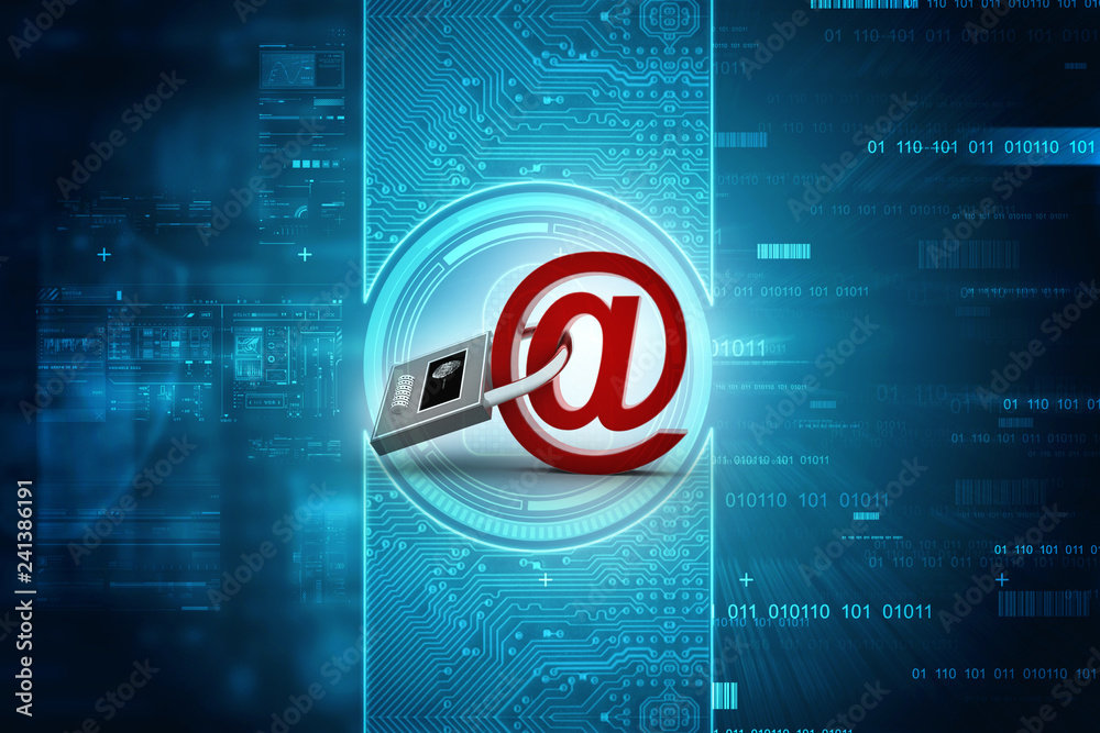 Poster 3d rendering e-mail symbol with lock. internet security concept