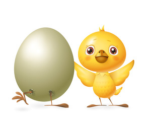Happy friends celebrate Spring - Hatched egg and Chicken - vector illustration isolated on white background