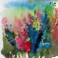 Abstract bright colored decorative background . Floral pattern handmade . Beautiful tender romantic bouquet of summermeadow flowers , made in the technique of watercolors from nature
