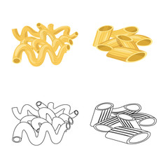 Vector design of pasta and carbohydrate symbol. Collection of pasta and macaroni stock vector illustration.