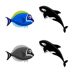 Vector design of sea and animal sign. Set of sea and marine stock symbol for web.