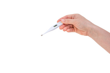 Hand of woman is holding digital thermometer