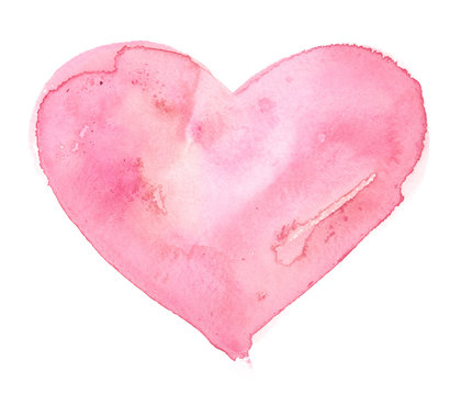 Calm light pastel pink heart painted in watercolor on clean white background