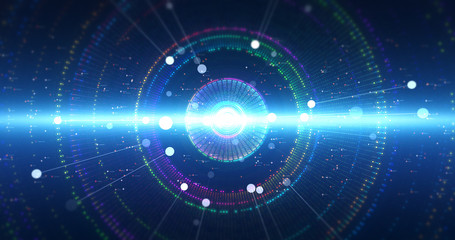 Abstract Background Render With Flying Shapes And Numbers - Technology Related Concept