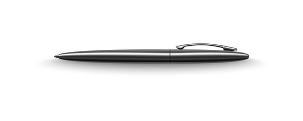 Vector realistic image (mockup) of a silvery metal pen on a white background. The image was created using gradient mesh. Vector EPS 10.