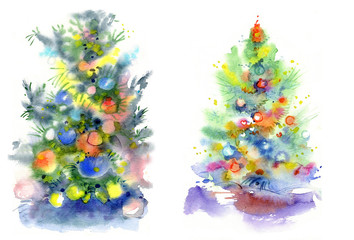 Christmas tree, watercolor