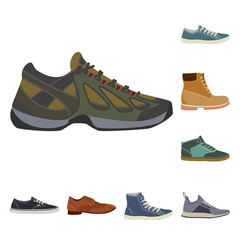 Vector illustration of shoe and footwear icon. Set of shoe and foot vector icon for stock.