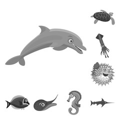 Vector illustration of sea and animal icon. Set of sea and marine vector icon for stock.