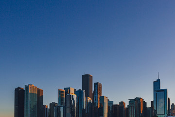Fototapeta na wymiar Skyline of downtown Chicago, USA at dusk viewed from Lake Michigan