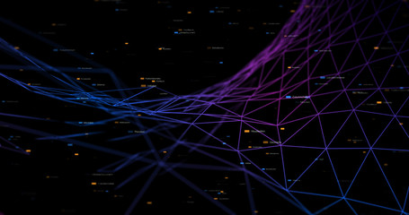 3D Wireframe Abstract Background Render With Moving Lines - Technology And Internet Connection Concept
