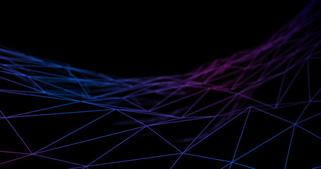 3D Wireframe Abstract Background Render With Moving Lines - Technology And Internet Connection Concept