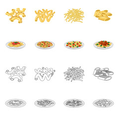 Vector design of pasta and carbohydrate logo. Set of pasta and macaroni stock vector illustration.