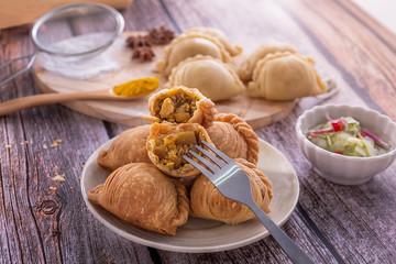 Curry puff pastry, snack curry puff, locally known as karipap