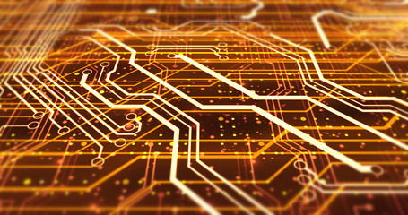 Futuristic Circuit Board Render With Bokeh Effects - Technology Related Concept