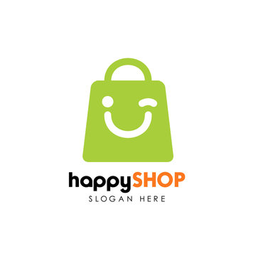 happy shop logo design template. shopping logo design stock