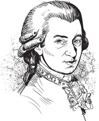 Wolfgang Amadeus Mozart portrait. Famous classical musician's illustration.  - obrazy, fototapety, plakaty