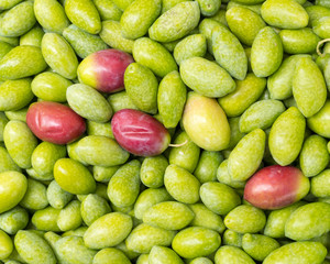 uncooked raw olives closeup, natural green background