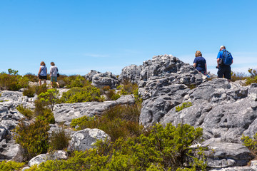 People hiking on the top of Table Mountain, Cape Town