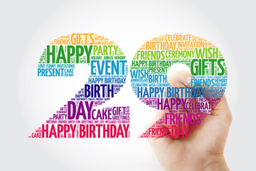 Happy 29th birthday word cloud collage concept with marker
