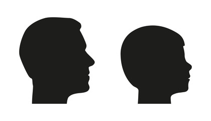 Head Silhouette From Father And Son - Man And Boy Vector Edition - Isolated On White Background