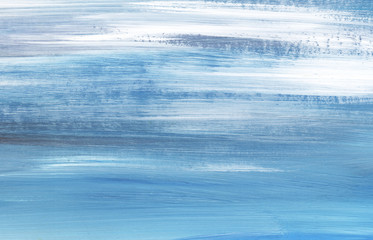 Abstract blue background. Light sky with clouds. Texture of a paint on paper Hand drawn illustration