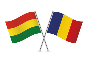 Bolivia and Romania flags. Vector illustration.
