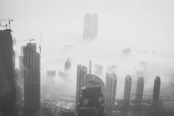 city in fog