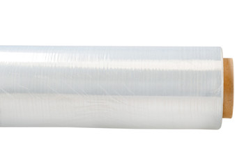 A roll of a clear stretch polyethylene sheeting isolated at the white background.