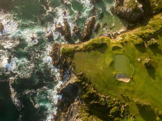 An aerial shot of a seaside golf course on New South Wales' South Coast in Australia. - 241398711