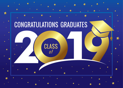 Graduating class of 2019 vector illustration. Class of 2019 design graphics for decoration with golden colored for design cards, invitations or banner