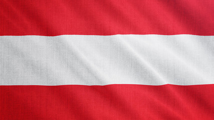 Austria flag is waving 3D illustration. Symbol of Austrian national on fabric cloth 3D rendering in full perspective.