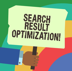 Handwriting text writing Search Result Optimization. Concept meaning growing visibility in search engine results Hu analysis Hand Holding Blank Colored Placard with Stick photo Text Space