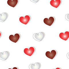 seamless pattern with hearts in red brown and ivory colors - Valentines day theme - white background