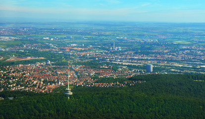 Stuttgart TV Tower in South Germany, aerial view