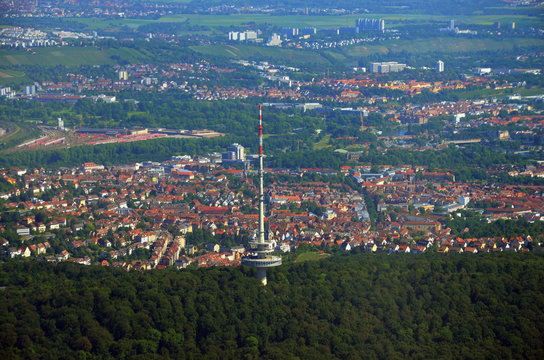 Stuttgart TV Tower in South Germany, aerial view