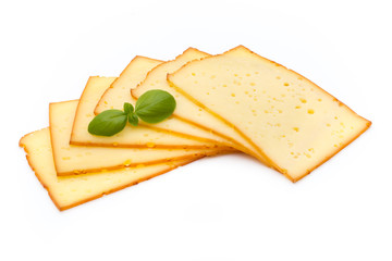 Cheese slices isolated on the white background.