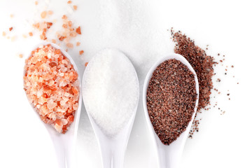 Different types of salts in spoons