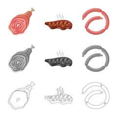 Vector design of meat and ham symbol. Collection of meat and cooking vector icon for stock.