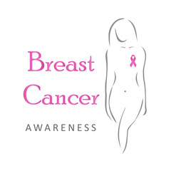 Breast cancer awareness pink ribbon and female